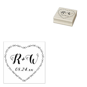 Tampons Encreurs Couronne de cœur florale simple Monogramme de mari