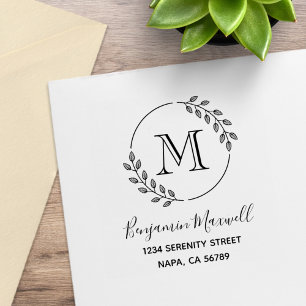 Tampons Encreurs Couronne de feuilles rondes Monogramme Adresse