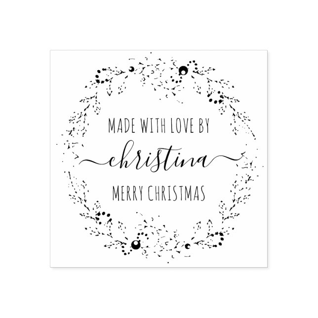 Tampons Encreurs Couronne De Noël Faite Avec Amour Personnalisée (Impression)