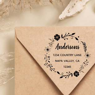 Tampons Encreurs Couronne florale   Adresse de retour du nom de fam