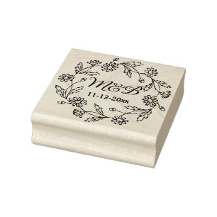 Tampons Encreurs Couronne florale rustique avec monogrammes de mari