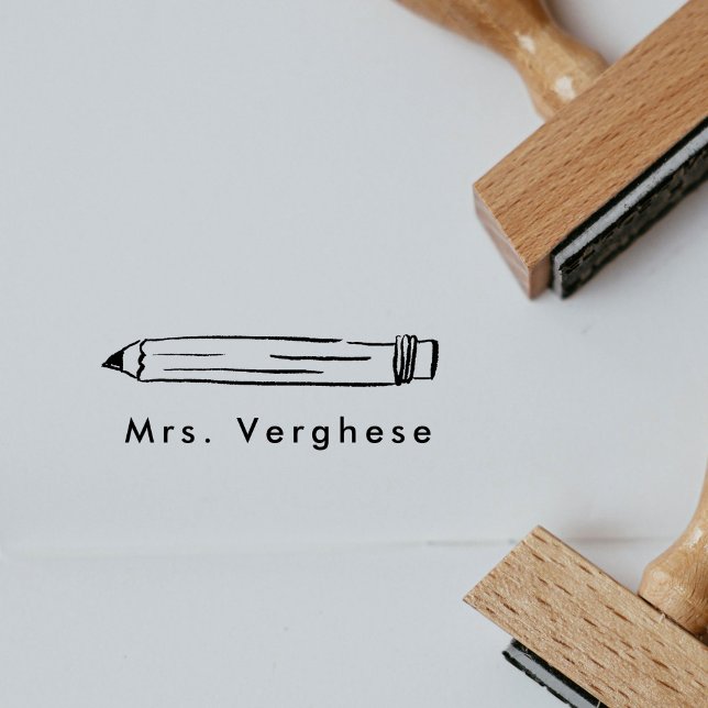 Tampons Encreurs Crayon de nom personnalisé (Hand-drawn No. 2 pencil illustration custom name rubber stamp.)