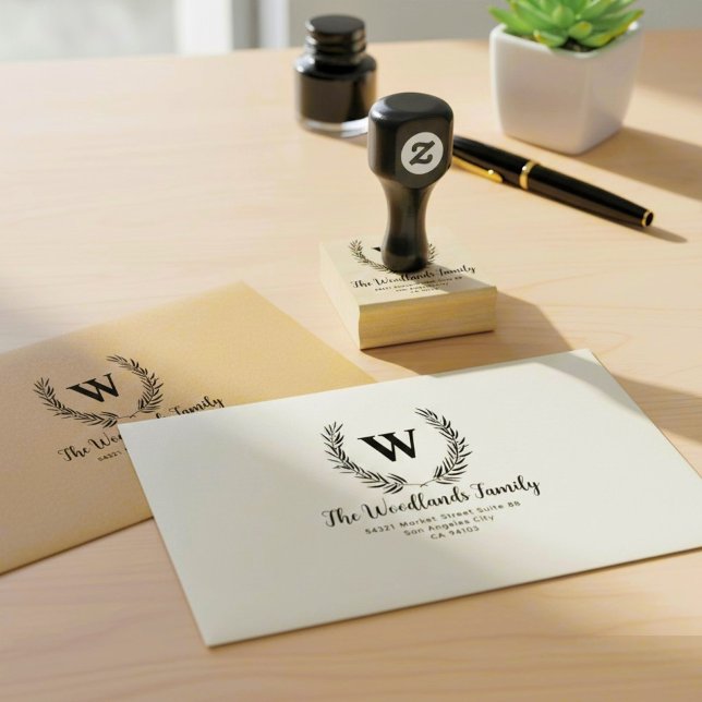 Tampons Encreurs Create Family Name, Rustic Monogram Return Address (Return Address Labels & Personalized Address Stamps
)