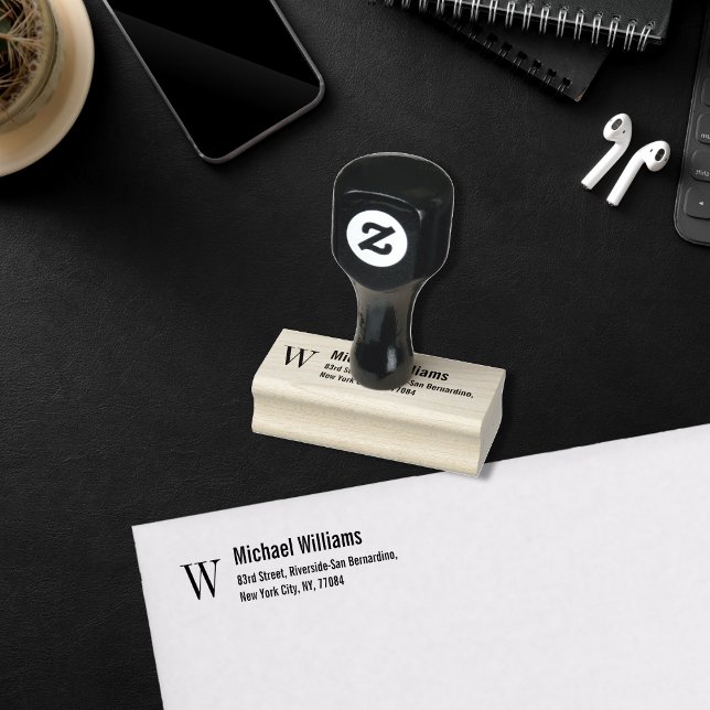 Tampons Encreurs Créer un monogramme personnalisé Nom moderne Adres (Create Custom Monogram Modern Name Return Address Rubber Stamp)