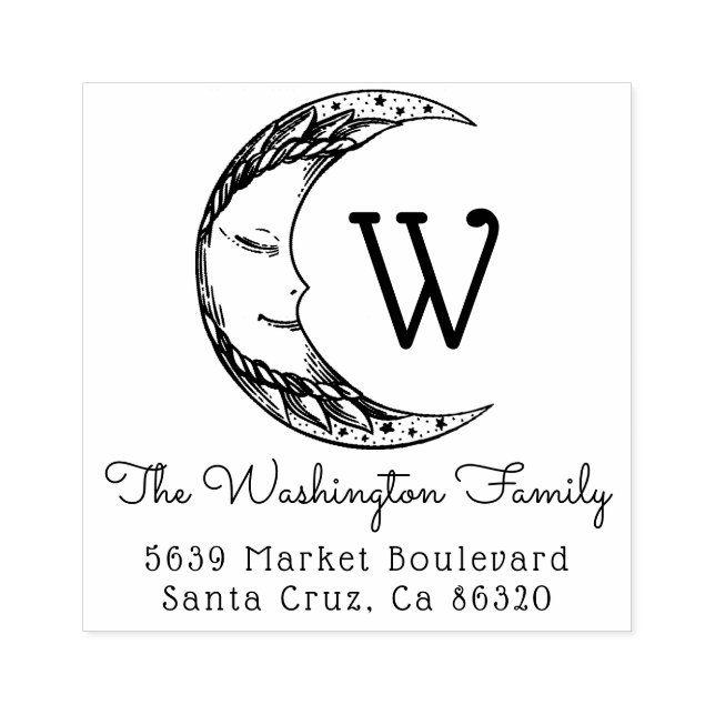 Tampons Encreurs Crescent Moon dessiné à la main Nom de famille Adr (Impression)