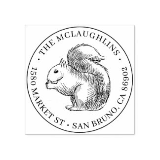 Tampons Encreurs Croquis d'écureuil | Arrondi Nom de famille Adress