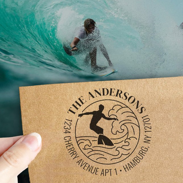 Tampons Encreurs Custom Return Address Surf Board Surfing Wave (Créateur téléchargé)