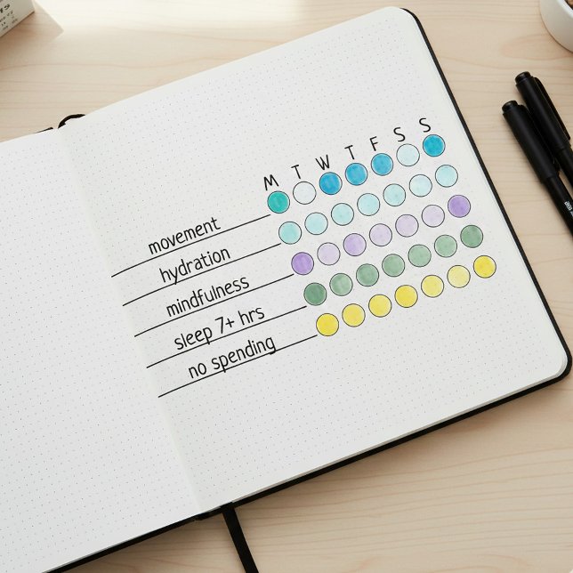 Tampons Encreurs Custom Weekly Habit Tracker | 3" x 1.5" Journal (Save time journaling with our custom weekly habit tracker stamp. 3 x 1.5 inch size fits A5 journals)