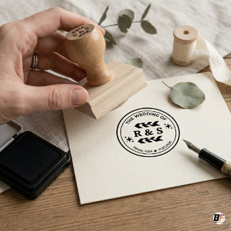 Tampons Encreurs Customised Minimalist Boho Initials & Date Wedding