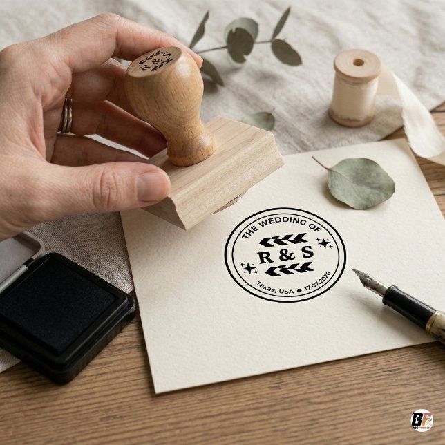 Tampons Encreurs Customised Minimalist Boho Initials & Date Wedding (Créateur téléchargé)