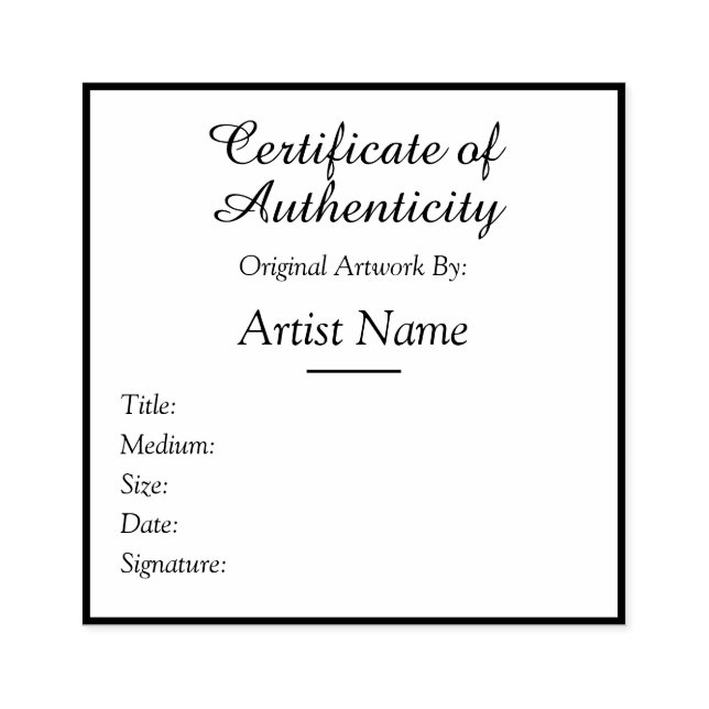 Tampons Encreurs Customizable Square Certificate of Authenticity (Impression)