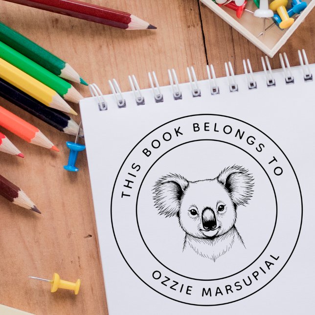 Tampons Encreurs Cute Baby Koala Ce Livre Appartient Au Nom De L'En (Créateur téléchargé)