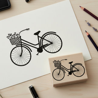 Tampons Encreurs Cute Bicycle with Flowers Wooden Art Stamp