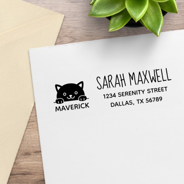 Tampons Encreurs Cute Black Cat Nom de l'animal Adresse (Créateur téléchargé)
