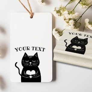Tampons Encreurs Cute Black Chat tenant Coeur Texte Personnalisé