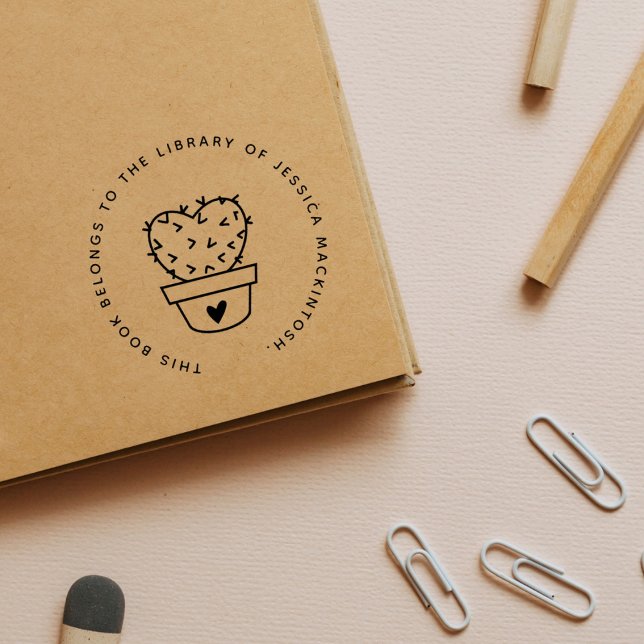 Tampons Encreurs Cute Cactus Coeur Nom Personnalisé Bibliothèque Li (Créateur téléchargé)