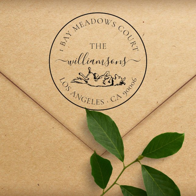 Tampons Encreurs Cute Chien Famille Élégante Adresse de retour pers (Créateur téléchargé)