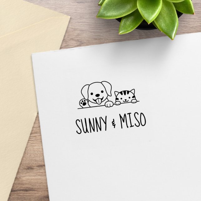 Tampons Encreurs Cute Dog and Tabby Cat Custom Names (Créateur téléchargé)