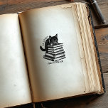 Tampons Encreurs Cute Ex Libris Chat, Bibliothèque Vintage<br><div class="desc">Ce mignon timbre en caoutchouc "Ex Libris" présente un chat vintage au-dessus d'un livre portant un nom personnalisé.</div>