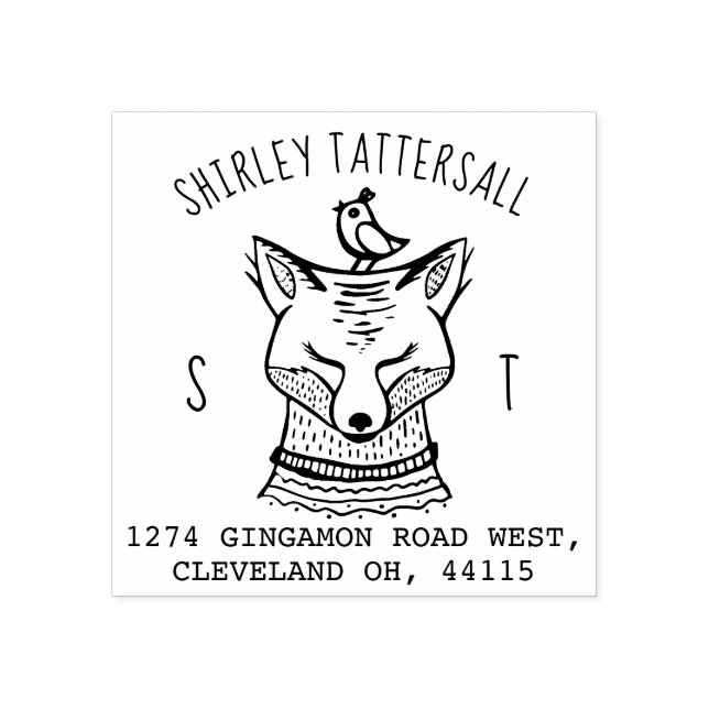 Tampons Encreurs Cute Fox Animal Monogramme & Nom Adresse de retour (Impression)