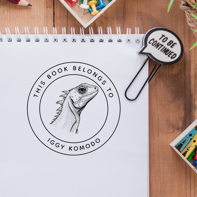 Tampons Encreurs Cute Iguana Baby Ce livre appartient au nom de l'e (Créateur téléchargé)