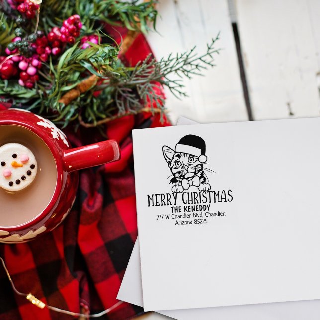 Tampons Encreurs Cute Munchkin Chat Retour Adresse Noël (Créateur téléchargé)