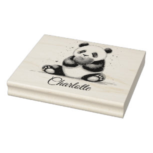 Tampons Encreurs Cute Panda Holding Heart avec nom personnalisable