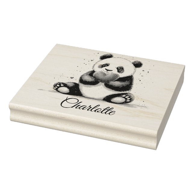 Tampons Encreurs Cute Panda Holding Heart avec nom personnalisable (Tampon)