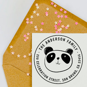Tampons Encreurs Cute Panda Nom de famille personnalisé Ronde Adres