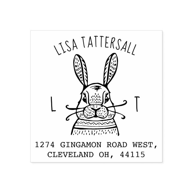 Tampons Encreurs Cute Rabbit Animal Monogramme & Nom Adresse de ret (Impression)