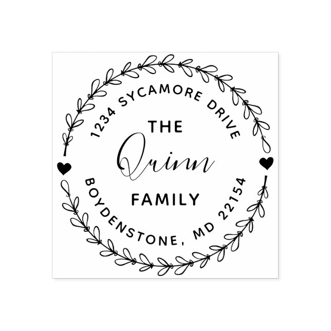 Tampons Encreurs Cute Rustic Wreath Nom de famille Adresse de retou (Impression)