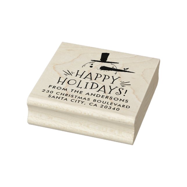 Tampons Encreurs Cute Snowman Happy Holidays Nom et adresse de reto (Tampon)