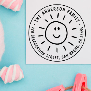 Tampons Encreurs Cute Sun Custom Family Name Round Return Adresse