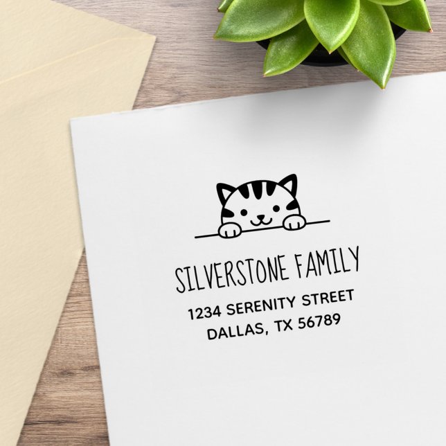 Tampons Encreurs Cute Tabby Cat Pékin au-dessus de la famille Adres (Créateur téléchargé)