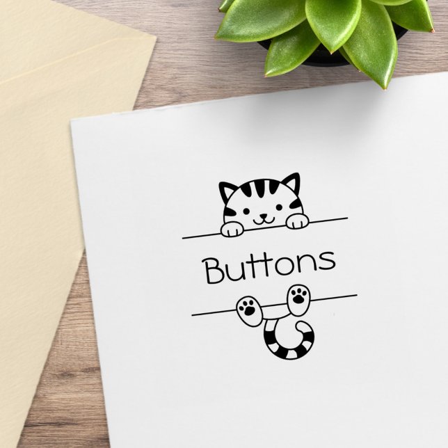 Tampons Encreurs Cute Tabby Cat Pékin Nom personnalisé (Créateur téléchargé)