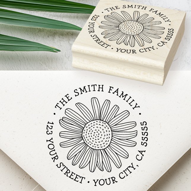 Tampons Encreurs Daisy flower whimsical font return address (Daisy flower whimsical font return address rubber stamp)
