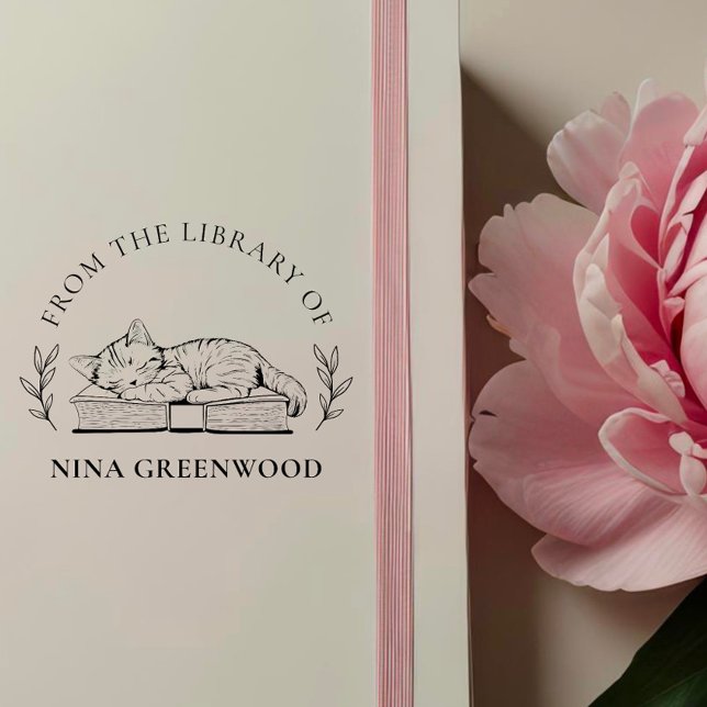 Tampons Encreurs De la bibliothèque de | Chat sur livre et Feuilles (Créateur téléchargé)
