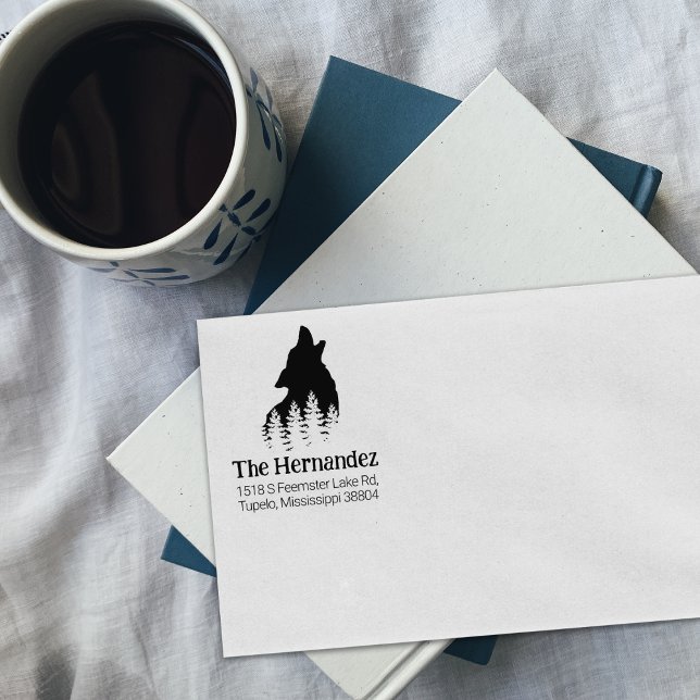 Tampons Encreurs Décoré Forest Wolf Family Adresse de retour (Créateur téléchargé)