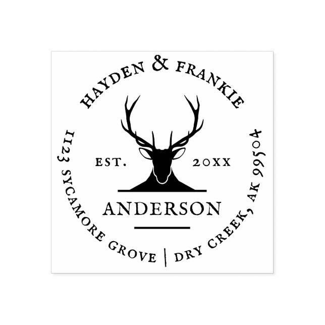 Tampons Encreurs Deer Antlers Rustic Married Couple Adresse de reto (Impression)