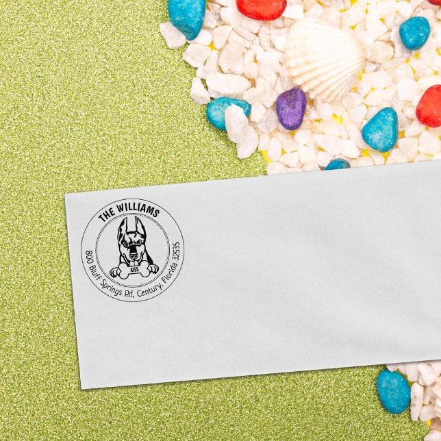 Tampons Encreurs Doberman Dog Adresse de retour Famille (Créateur téléchargé)