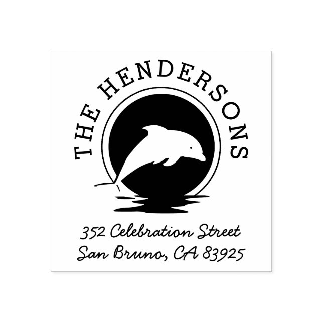 Tampons Encreurs Dolphin Silhouette Ronde Nom et adresse de retour (Impression)