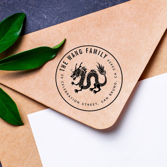 Tampons Encreurs Dragon chinois | Adresse de retour du nom de famil (Rubber Stamp Mock-up)
