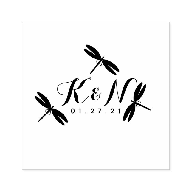Tampons Encreurs Dragonflies Logo initial Mariage Timbre en caoutch (Impression)