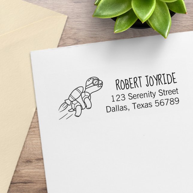 Tampons Encreurs Drôle Cartoon Jetpack Turtle Adresse (Créateur téléchargé)