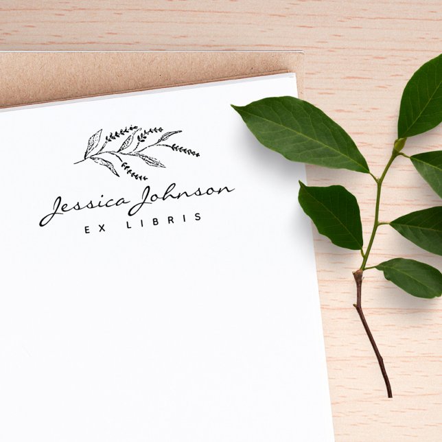 Tampons Encreurs Écriture Moderne Lavande Personnalisée Ex Biblioth (Modern Handwriting Lavender Custom Ex Libris Books Rubber Stamp)