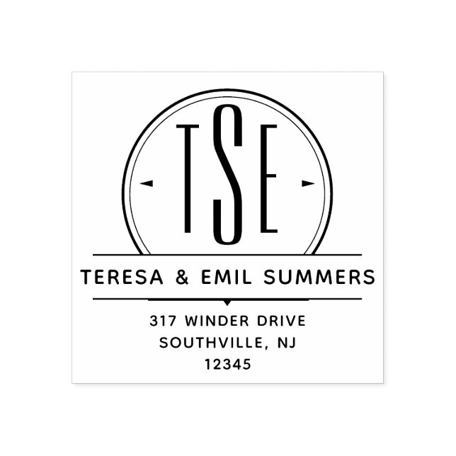 Tampons Encreurs Elégant Art Déco Monogramme Circle Adresse de reto (Impression)