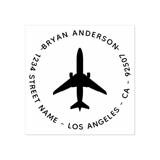 Tampons Encreurs Élégant avion noir Adresse de retour Timbre en cao (Impression)