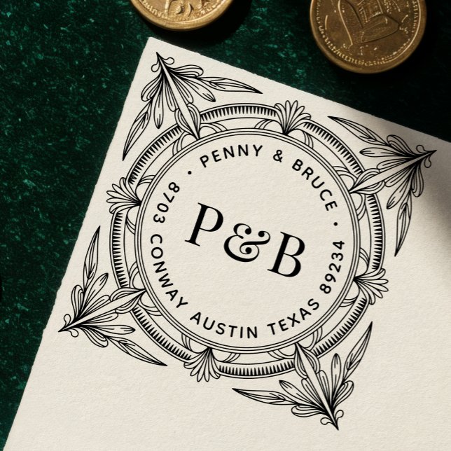 Tampons Encreurs Elegant Baroque Wooden Return Address Stamp (Créateur téléchargé)