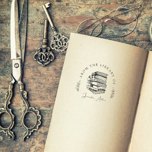 Tampons Encreurs Élégant Bibliothèque Vintage Livres Chic Nom perso