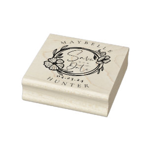 Tampons Encreurs Élégant Boho Floral Wreath Enregistrer La Date